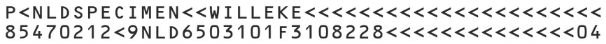 Example of MRZ in TD2 format